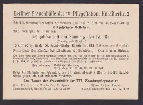 Deutsches Reich EF 739 Vordruckkarte Krankheit Berlin Berliner Frauenhülfe 50