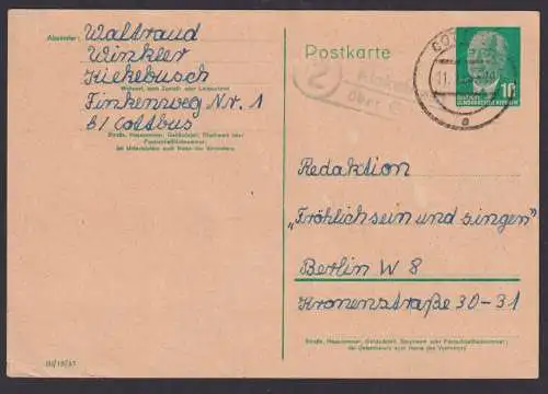 Kiekebusch über Cottbus Brandenburg DDR Postkarte Landpoststempel n. Berlin