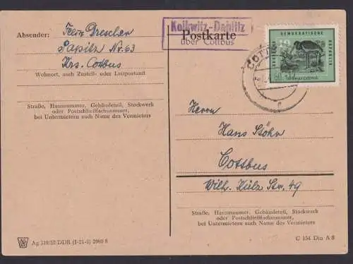 Kolkwitz Dahlitz über Cottbus Brandenburg DDR Postkarte Landpoststempel n.