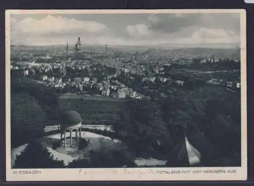 Ansichtskarte Wiesbaden Hessen Ansicht vom Neroberg Stempel Wiesbadens Maiwochen