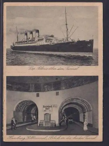 Ansichtskarte Hamburg Elbtunnel Erbaut 1907 bis 1911 Schiff Cap Polonio