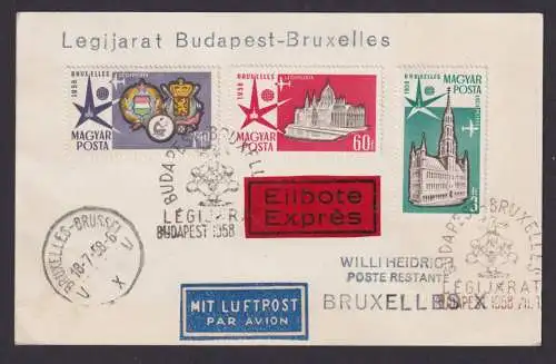 Flugpost Brief Air Mail Ungarn Legijarat Budapest Brüssel Eilbote 18.7.1958