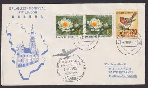 Flugpost Brief Sabena Bund Brüssel Montreal Kanada Freudenstadt Zuleitung