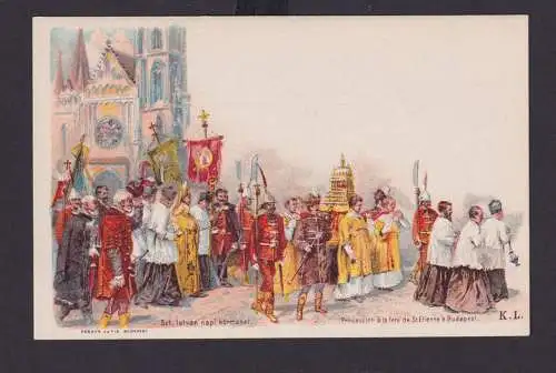 Ungarn Litho Ganzsache 5 Kreuzer Budapest Prozession Religion Glaube