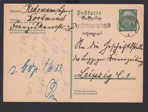 Deutsches Reich Drittes Reich Karte SST Rechtzeitig Postreisescheck besorgen ab