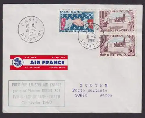 Flugpost Brief Air France Erstflug Boeing 707 Paris Frankreich Anchorage Alaska