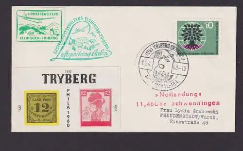 Flugpost Brief 1. Postsegelflug Elchingen Triberg Notlandung Schwenningen 11.46