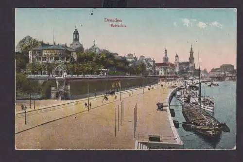 Ansichtskarte Dresden Sachsen Belvedere Elbe Fluss Schiffe nach Oberlungwitz