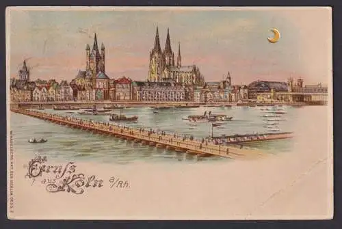 Litho Ansichtskarte Köln Rhein NRW Künstlerkarte Halt gegen das Licht Wiesdorf