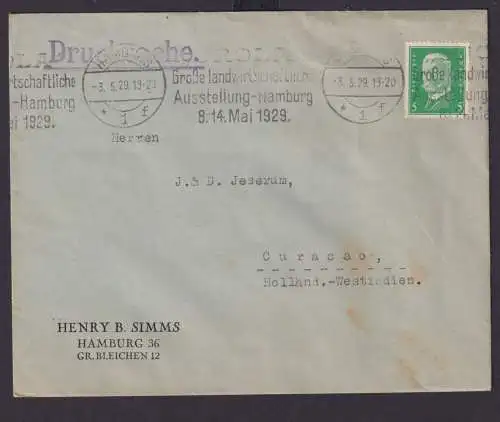 Deutsches Reich Brief 5 Pfg. Destination Hamburg Curacao Niederlande Westindien