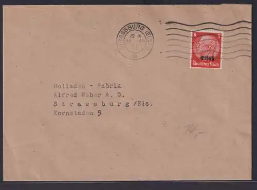 Besetzung Elsaß Brief EF 8 Pfg. Hindenburg ab Strassburg 28.7.1941