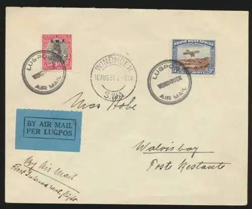 Flugpost air mail Africa Namibia Erstflug ein Tag verschoben Brief 1p vom Rand +