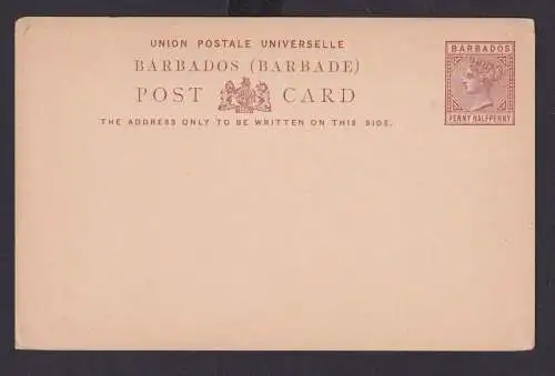 Karibik Barbados Ganzsache postcard Queen Victoria 1 1/2 Penny