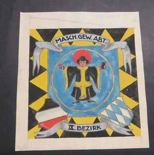 Militaria München Bayern Maschinengewehr Abteilung IX Bezirk handgemaltes Wappen