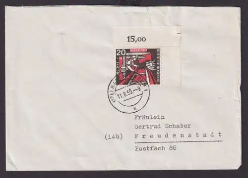 Bund Brief Bogenecke Eckrand Wohlfahrt Kohlebergbau Baden Baden n. Freudenstadt