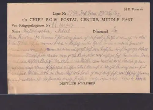 Ägypten KGF Brief Kriegsgefangenenbrief nach Scheuerfeld Coburg ME 221947 Lager