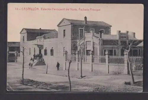 Ansichtskarte Castellon Bahnhof Hauptfassade Spanien nach Apolda Thüringen