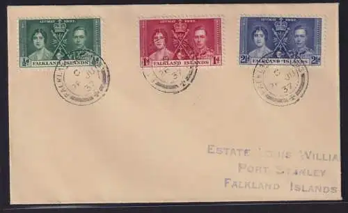 Falkland Inseln Brief Krönung König Georg Königin Elisabeth 75-77 Port Stanley