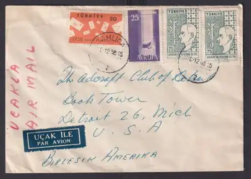 Türkei Flugpost Brief nach Detroit Michigan USA Einschreibe Brief