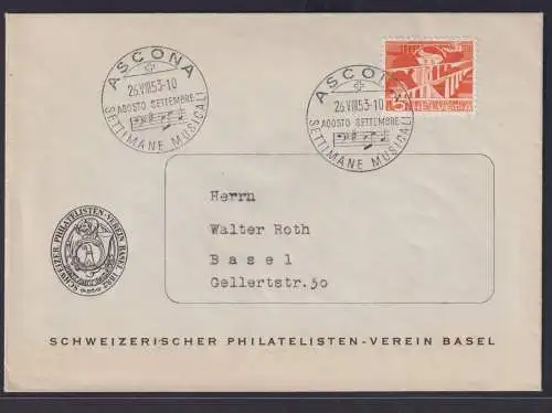 Schweiß Brief Musik Ascona nach Basel Philatelie Briefmarken Settimane Musical