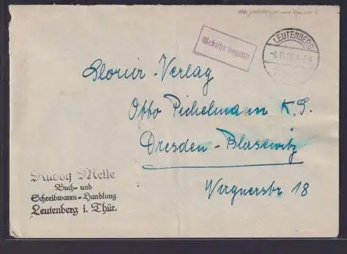 SBZ Brief Leutenberg Gebühr bezahlt nach Dresden Blasewitz 8.11.1945