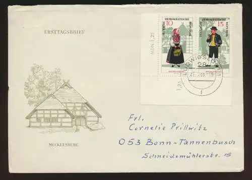 DDR Bogenecke Eckrand Trachten Zusammendruck Brief Ludwigslust nach Tannenberg