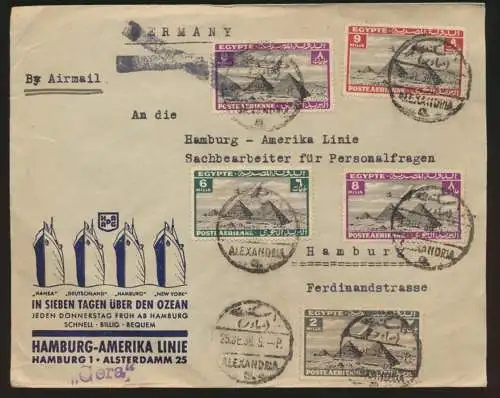 Schiffspost Ägypten Dampfer Gera Hamburg Amerika Linie Egypt ships post