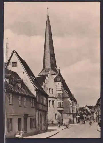 Ansichtskarte Sandersleben Friedenstrasse Kirche Alte Häuser Sachsen Anhalt
