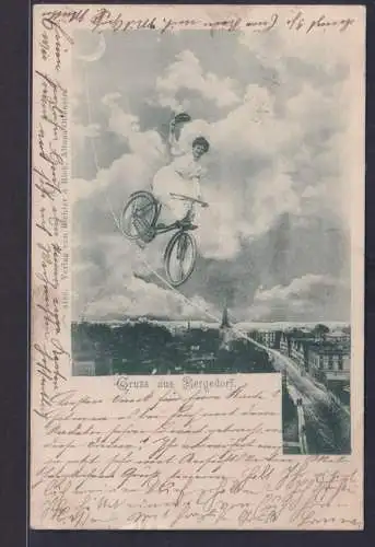 Ansichtskarte Künstlerkarte Bergedorf Frau Fahrrad Hochseil Akrobatik Hamburg