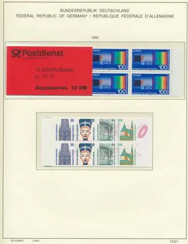 Bund MH 30 Europa + MH 31 Sehenswürdigkeiten 1994 postfrisch Kat.-Wert 32,00