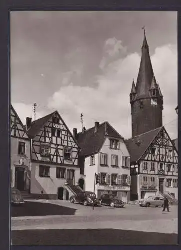 Ansichtskarte Ottweiler Rathausplatz Fachwerkhäuser Kirchenturm Oldtimer Autos