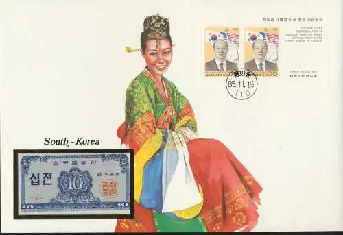 Geldschein Banknotenbrief Südkorea Trachten P28 Schein und Briefmarkenausgabe