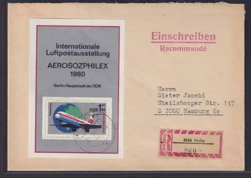 DDR R Brief EF Block 59 Luftpost Ausstellung Aerosozphilex Halle nach Hamburg