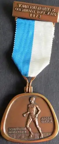 Sport Medaille V. Inter. Odenwald-Volkslauf 1972 SV Mörlenbach Abebe Bikila