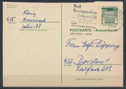 Bund Ganzsache P 94 A Antwort Kreuznach nach Dorsten 25.8.1959