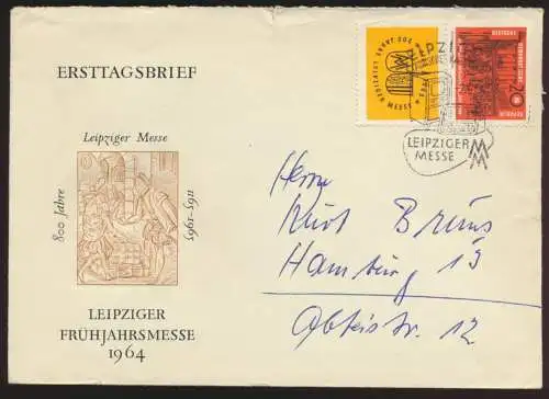 DDR Brief Zusammendruck Frühjahrsmesse Leipzig nach Hamburg