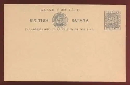 British Guiana Ganzsache Karte 1 cent Schiff Segelschiff postal stationery with