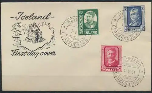 Island Brief 293-295 H. Hafstein Dichter Politiker Premierminister FDC Kat 60,00