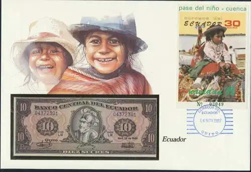 Geldschein Banknote Banknotenbrief Ecuador 10 Sucres P121 1987