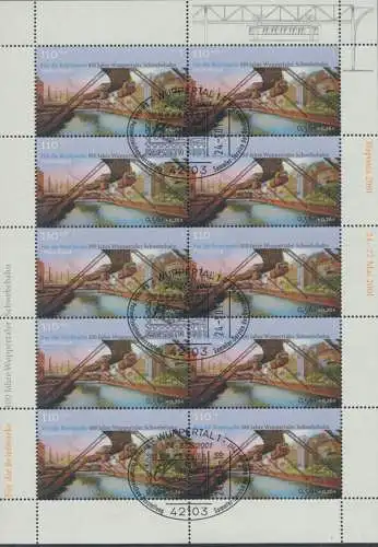 Bund 2171 II Briefmarke Naposta Schwebebahn Wuppertal Zehnerbogen mit EEST