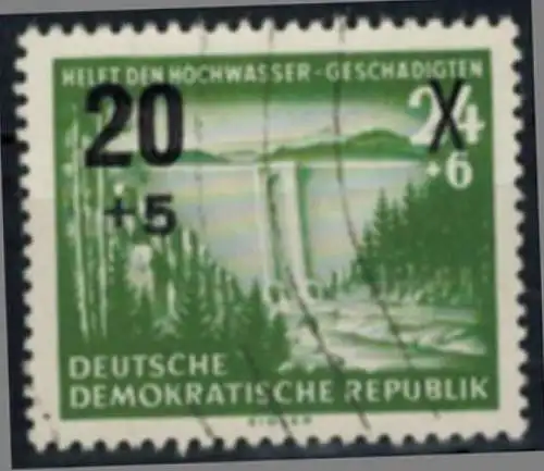 DDR 449 Hilfe für Hochwassergeschädigte mit Plattenfehler IV 1955 gestempelt