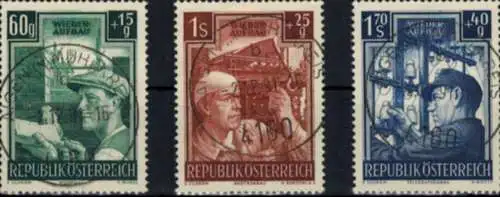 Österreich 961-963 gestempelt Wiederaufbau drei Werte Vollstempel Kat.Wert 54,00