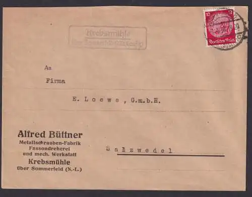 Krebsmühle über Sommerfeld Niederlausitz Brandenburg Deutsches Reich Brief