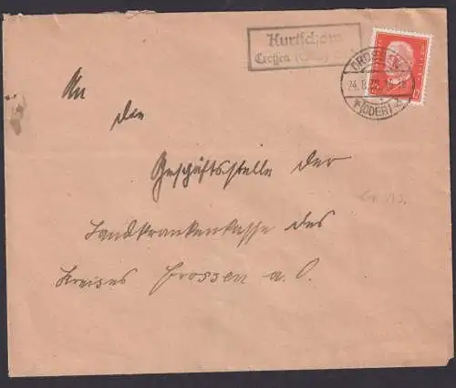 Kurtschow über Crossen Oder Brandenburg Deutsches Reich Brief Landpoststempel