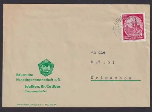 Leuten Wintdorf über Cottbus Brandenburg DDR Brief Landpoststempel n.