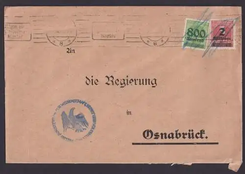 Deutsches Reich Infla Brief 305 + 312 MaschinenSt. Postscheck Osnabrück