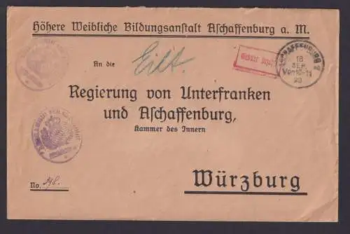 Deutsches Reich Dienstbrief Eilsache mit Nachgebühr Aschaffenburg Weibliche