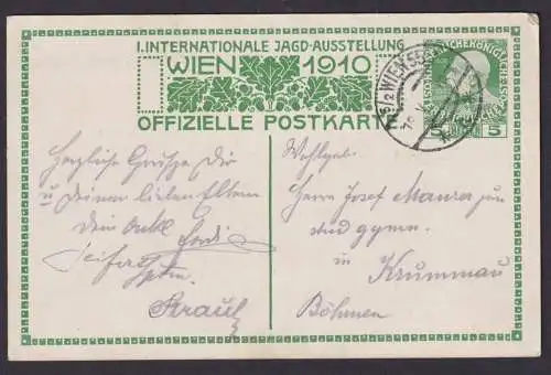 Österreich Ganzsache ab Wien 55 Ansichtskarte Jagdausstellung 1910