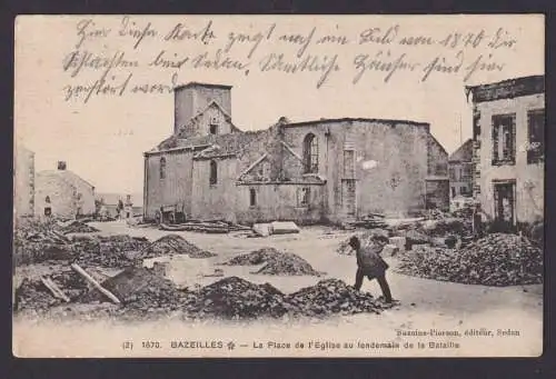 Ansichtskarte Bazeilles Frankreich Feldpost Zerstörte Häuser Eisenbahn Bau Comp.