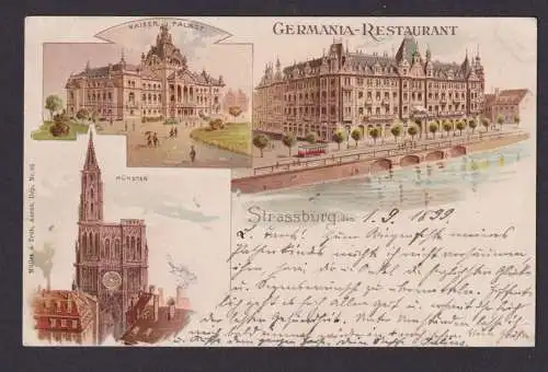 Litho Ansichtskarte Strassburg Frankreich Germania Restaurant Kaiser Palast